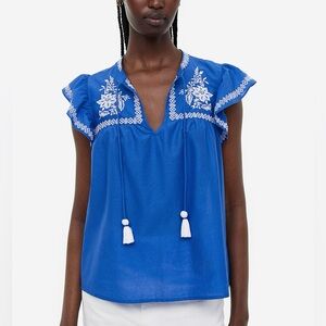 H&M Embroidered Blouse Blue Size Small